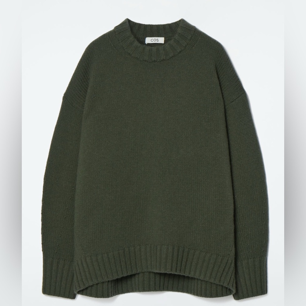 COS CHUNKY PURE CASHMERE CREW-NECK SWEATER dark khaki